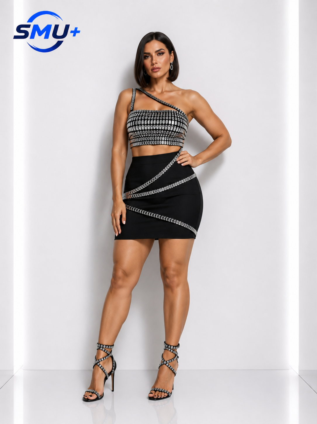 Women's suspender strapless short skirt set
