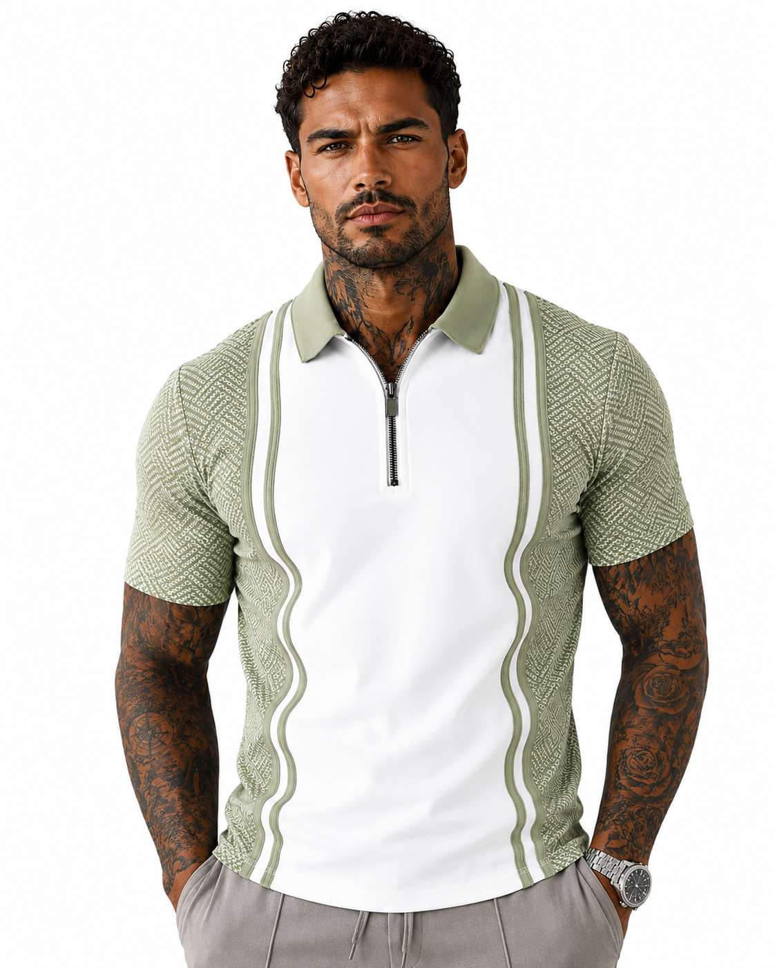 Polo striped short sleeved T-shirt top with spliced stripes