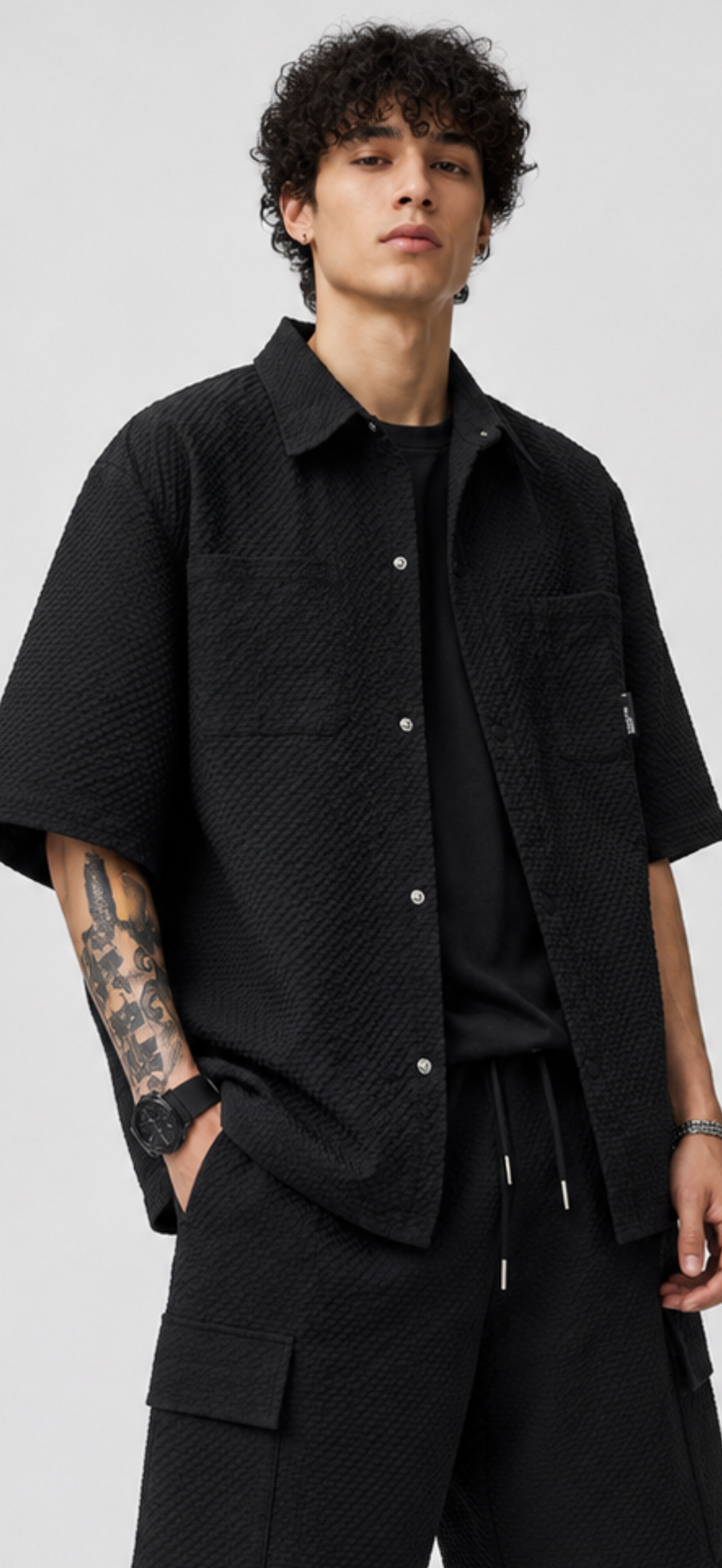 Gauze Short Sleeve Shirt Casual Set for Men and Women