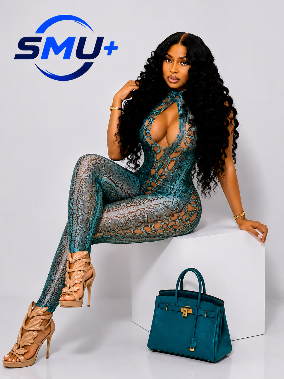 Fashion Women's Snake Print High Neck Sleeveless Hollow-out Jumpsuit Long Pants