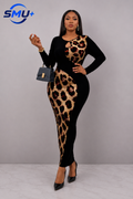 Fashion V-Neck Heart Pattern Fitted Long Sleeve Maxi Dress